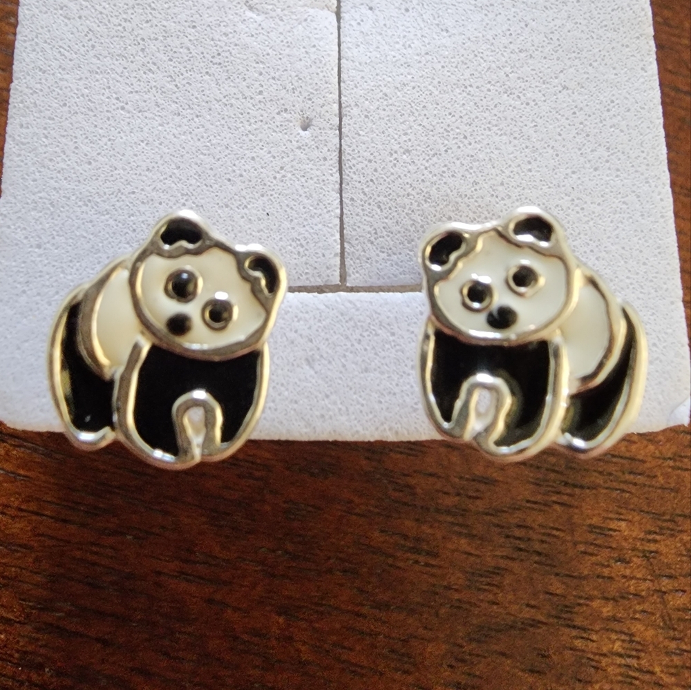 Cute 925 S Silver Panda Stud Earrings For Girls